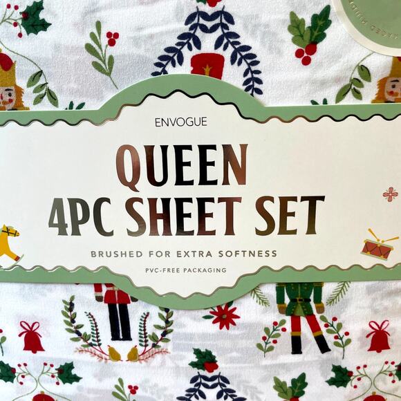 Envogue QUEEN 4pc Sheet Set Christmas Nutcracker Bedding Holiday New - Picture 3 of 8